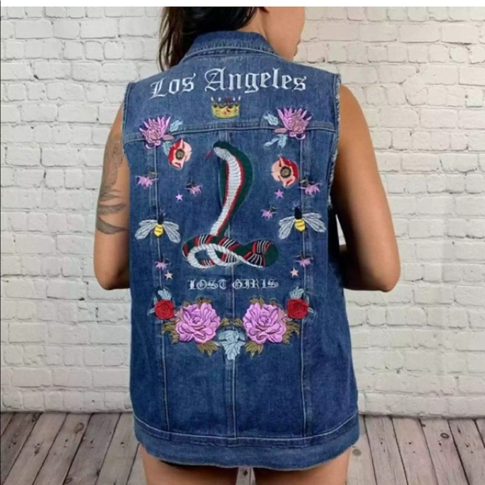PacSun Cool Lost Girls Embroidered Denim Vest 0022